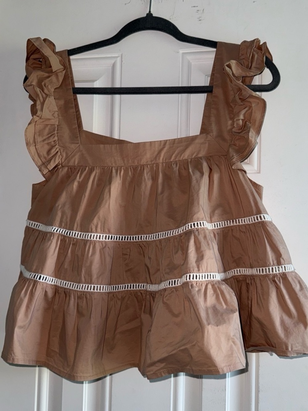 Girls Ruffle Sleeve Peplum Top in Light Brown